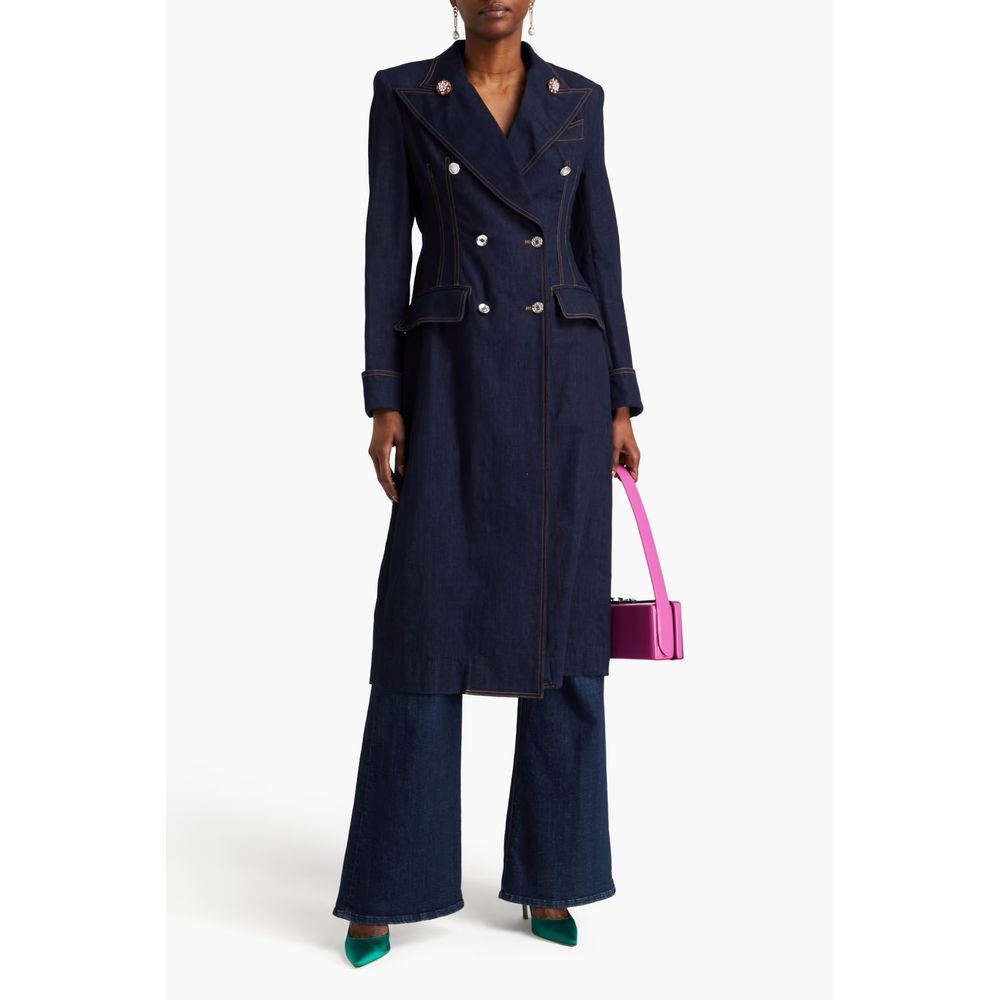 Dolce & Gabbana Blue Denim Long Coat with Exquisite Stitch Detail