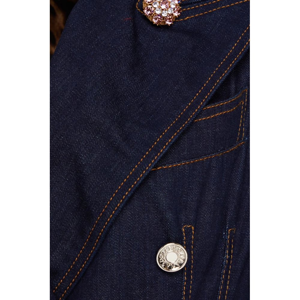 Dolce & Gabbana Blue Denim Long Coat with Exquisite Stitch Detail