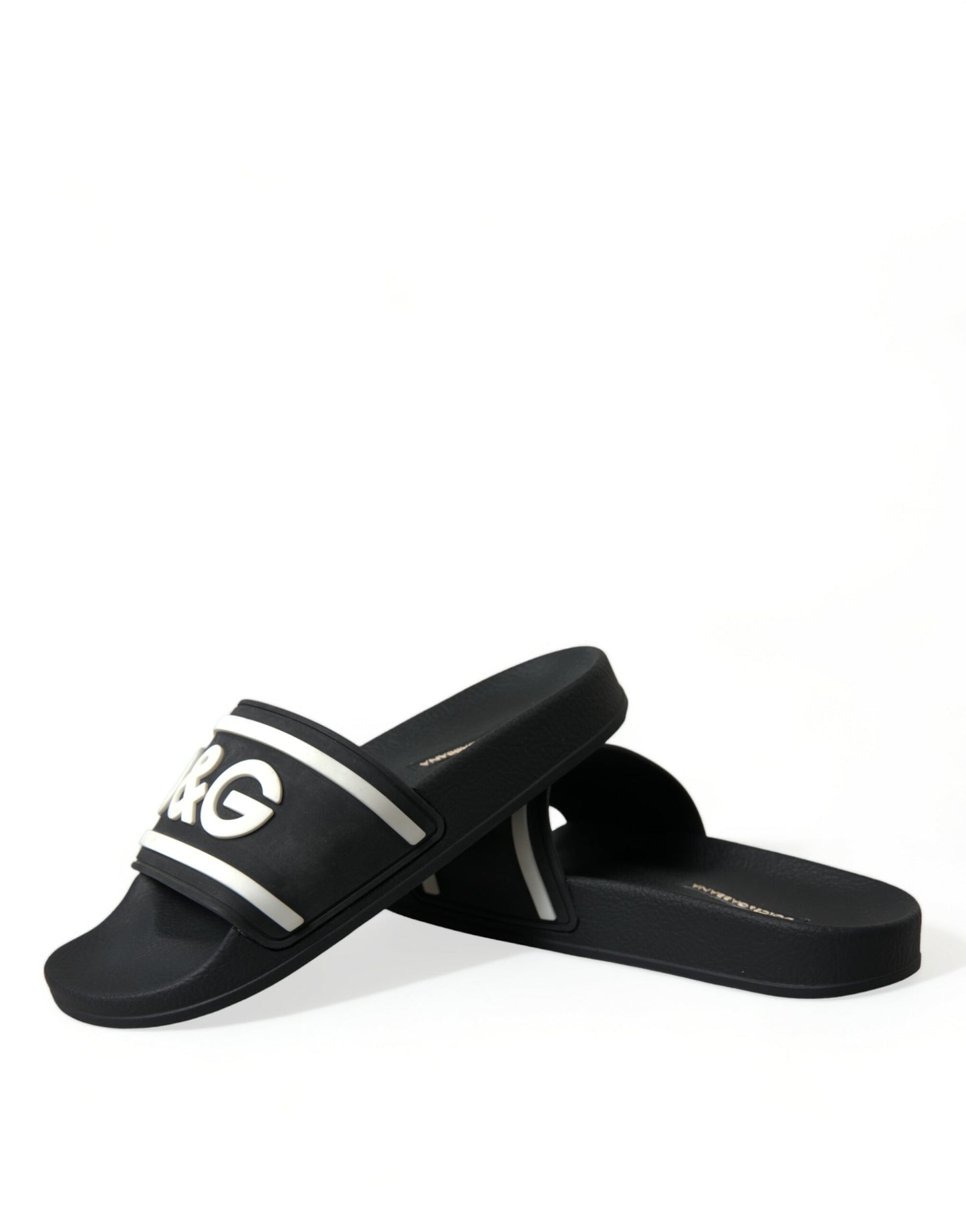 Dolce & Gabbana Chic Logo-Embossed Black Slides for Elegant Comfort