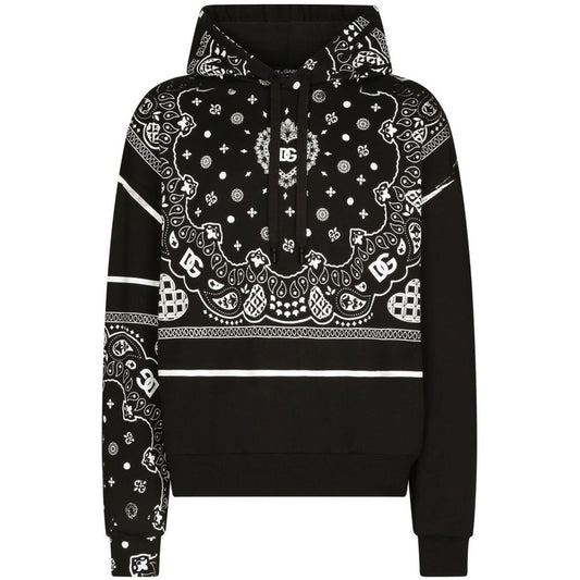 Dolce & Gabbana Bandana Motif Cotton Hoodie in Black