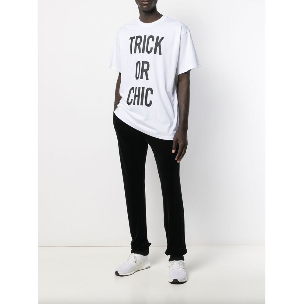 Moschino Couture Chic White Cotton Tee with Signature Print