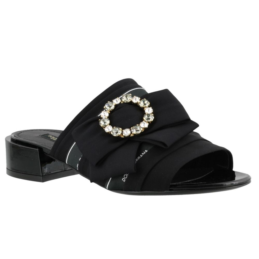 Dolce & Gabbana Elegant Leather Slippers with Rhinestone Brooch