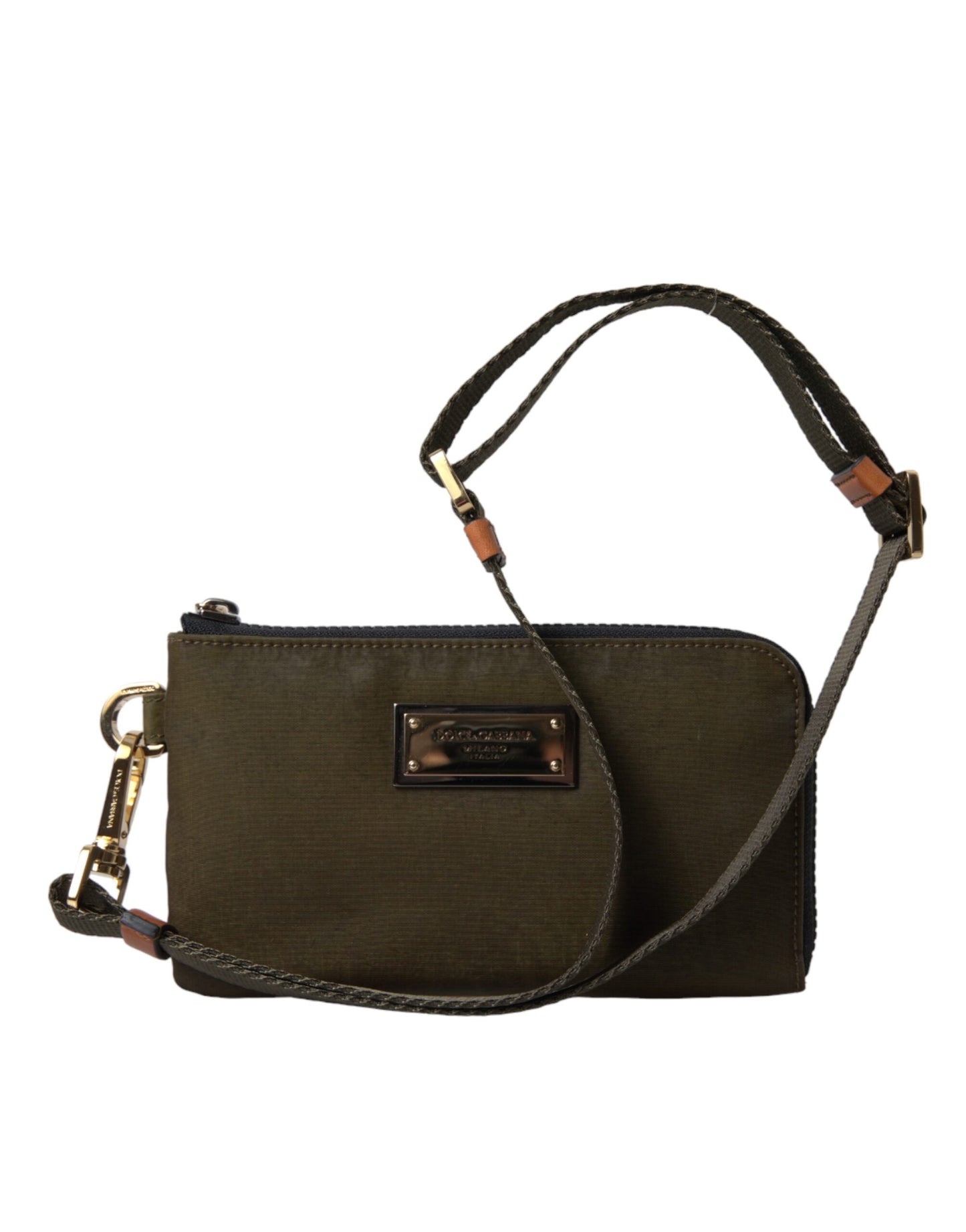 Dolce & Gabbana Elegant Dark Green Nylon-Leather Pouch