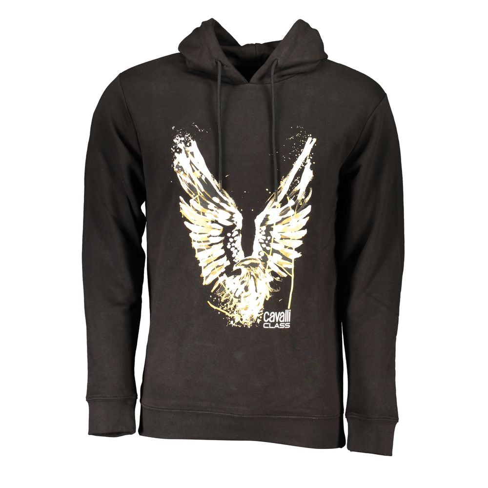 Cavalli Class Sleek Black Hooded Sweater with Logo