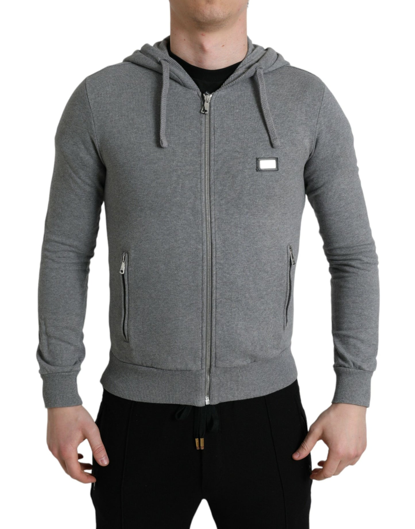 Dolce & Gabbana Chic Melange Grey Full-Zip Hooded Sweatshirt