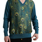 Dolce & Gabbana Silk V-Neck Peacock Feather Sweater