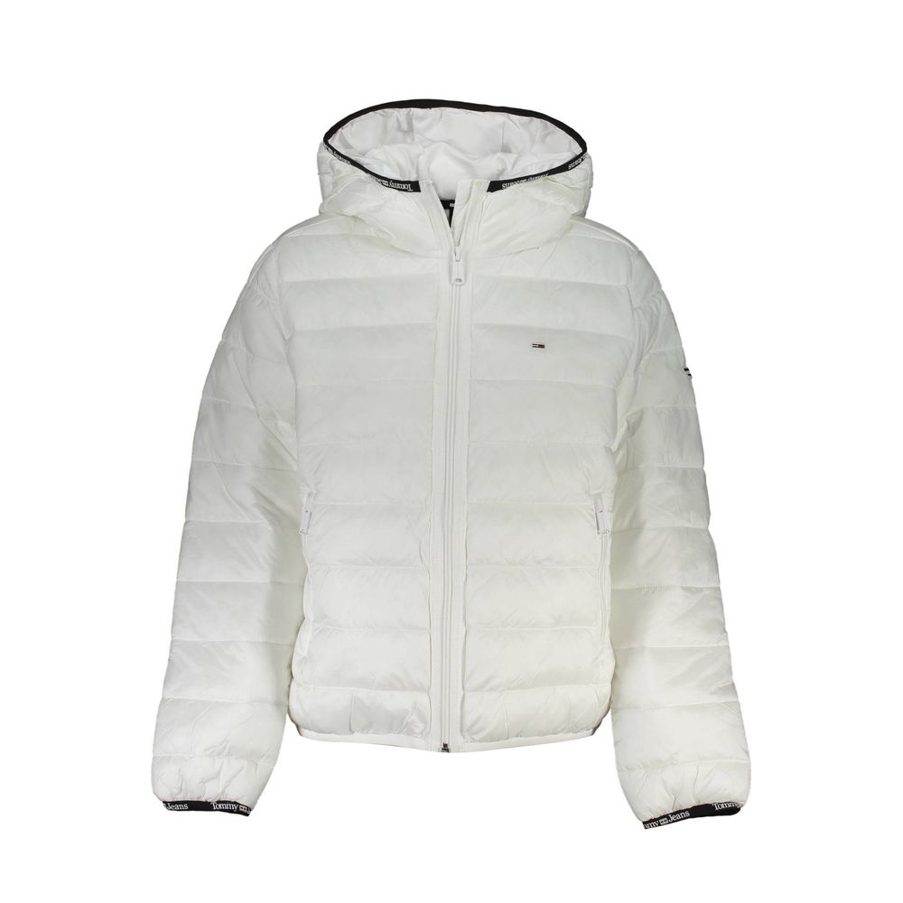 Tommy Hilfiger Elegant White Hooded Jacket with Contrast Details