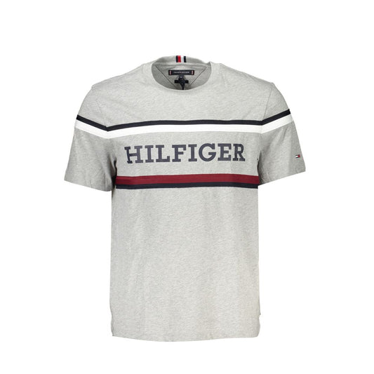 Tommy Hilfiger Elegant Gray Crew Neck T-Shirt with Contrast Details