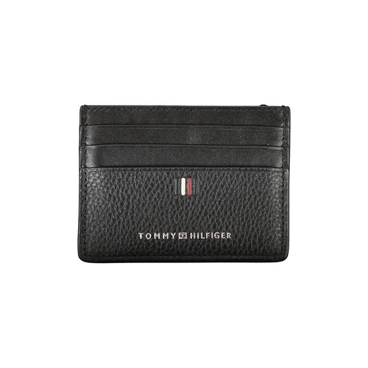 Tommy Hilfiger Sleek Black Leather Card Holder with Contrast Detail