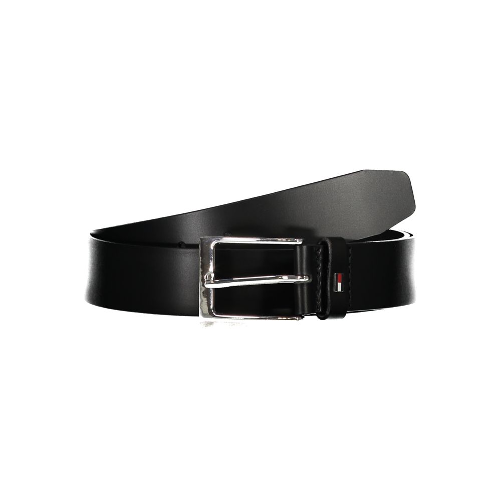 Tommy Hilfiger Sleek Black Leather Belt with Metal Buckle