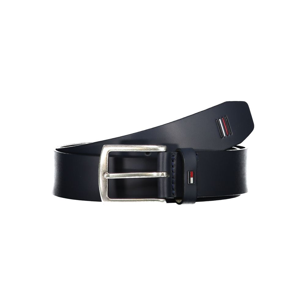 Tommy Hilfiger Elegant Blue Leather Belt with Metal Buckle