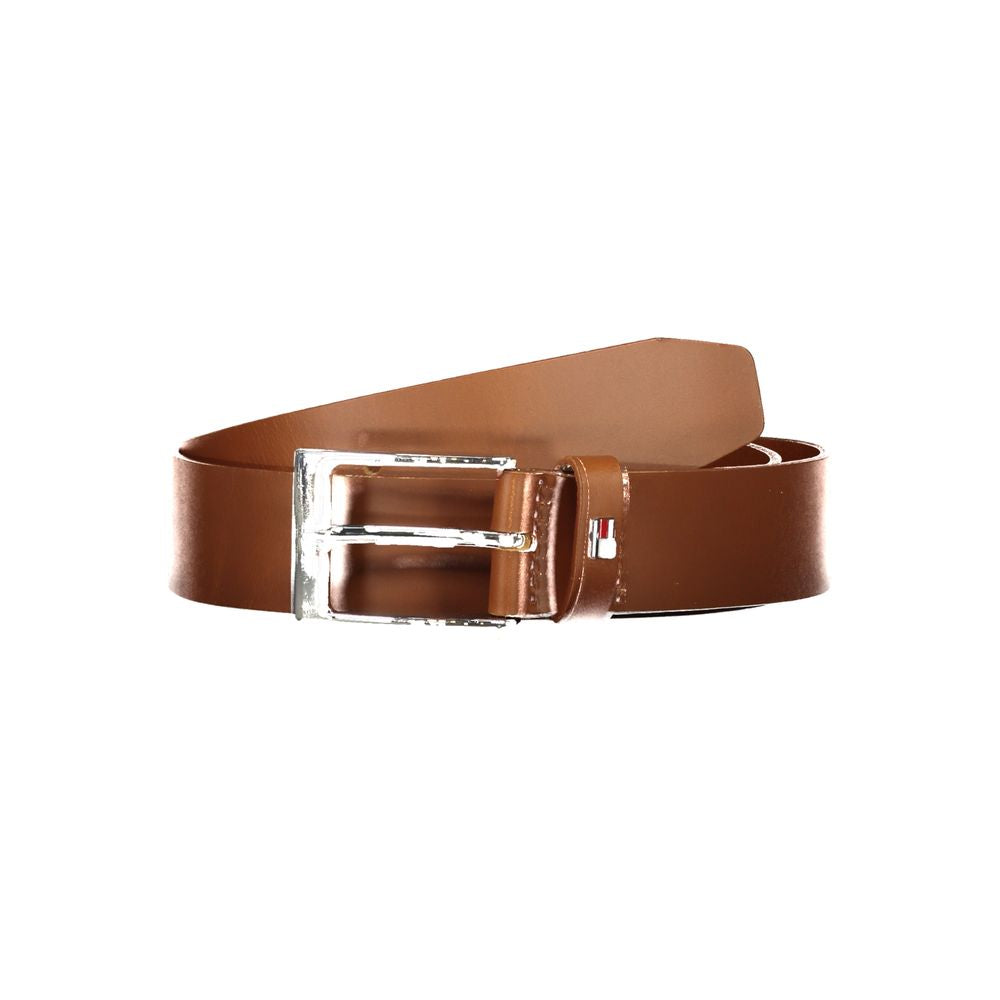 Tommy Hilfiger Elegant Brown Leather Belt with Metal Buckle