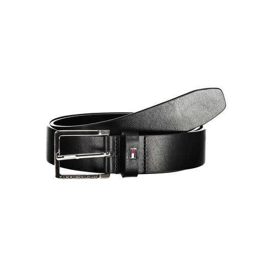 Tommy Hilfiger Elegant Black Leather Belt with Metal Buckle