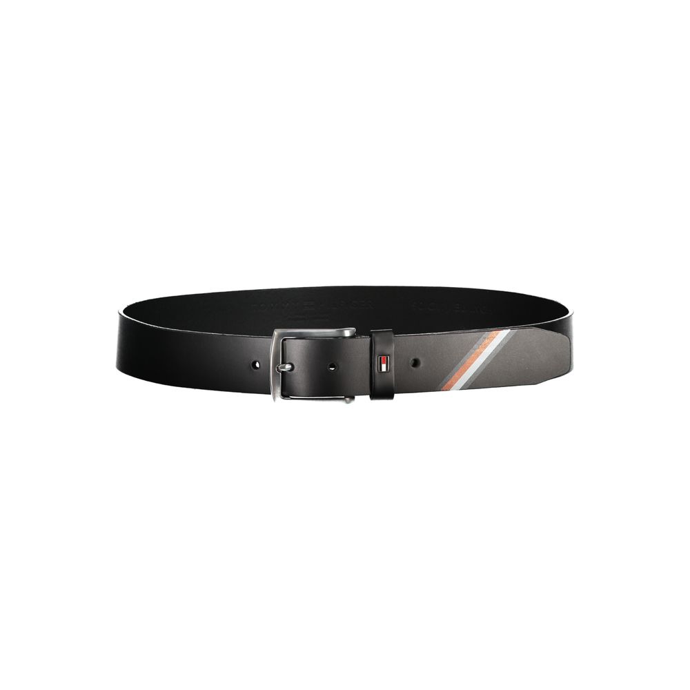 Tommy Hilfiger Elegant Black Leather Belt with Metal Buckle