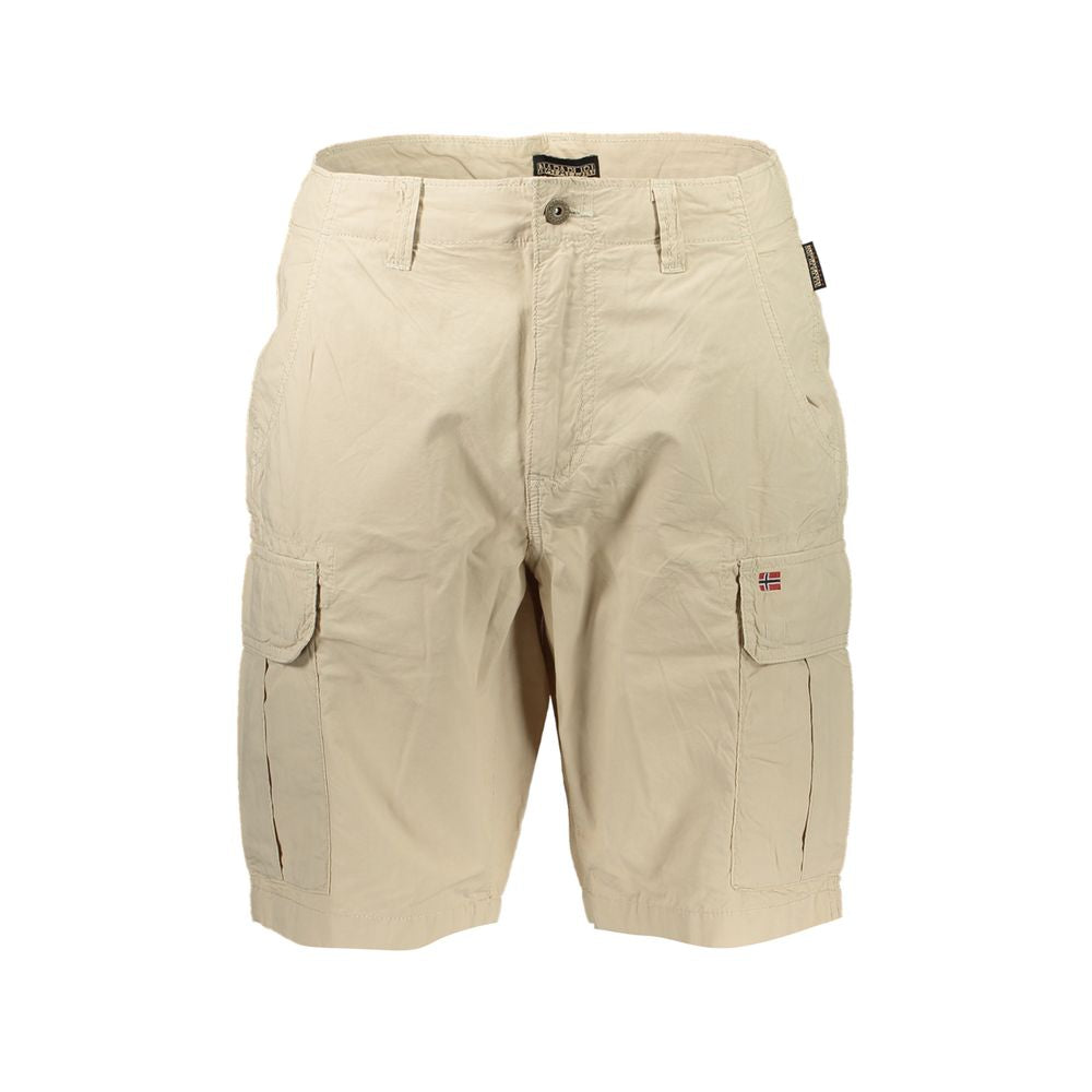 Napapijri Beige Embroidered Bermuda Shorts with Pockets