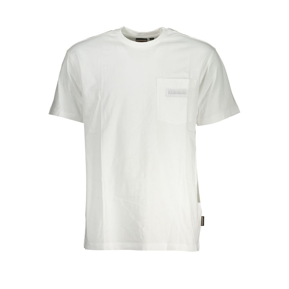 Napapijri Crisp White Cotton Crew Neck Tee with Pocket Detail