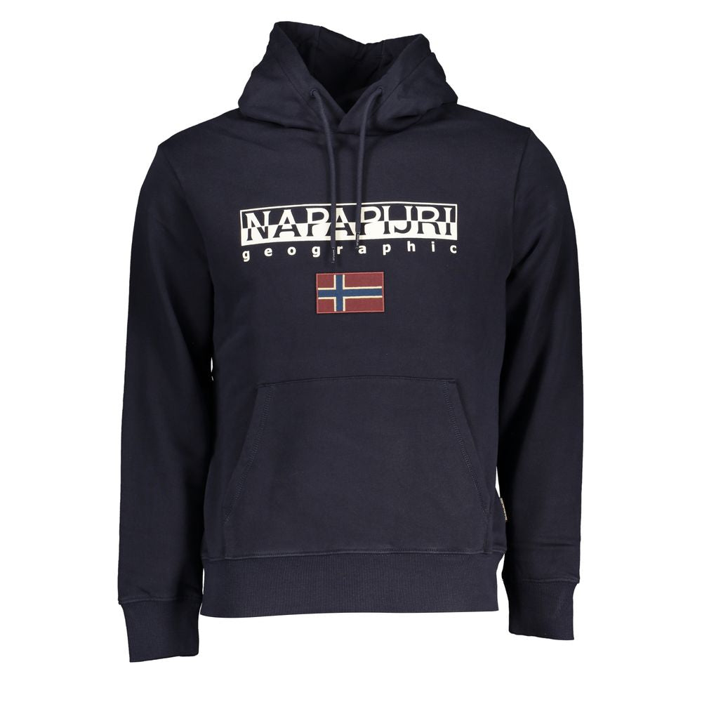 Napapijri Blue Cotton Hooded Sweatshirt with Contrast Details