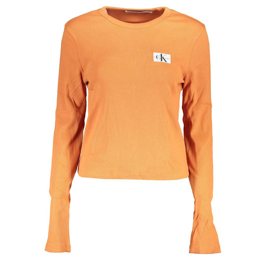 Calvin Klein Elegant Wide Neck Orange Top with Logo Detail