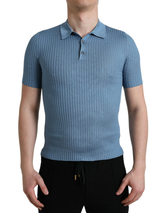 Dolce & Gabbana Silk Henley Polo Tee in Sky Blue