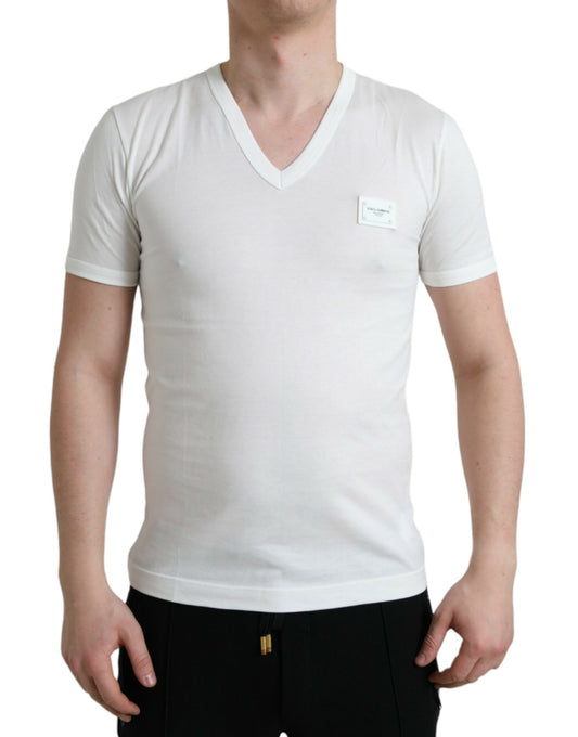 Dolce & Gabbana Chic White V-Neck Logo Tee