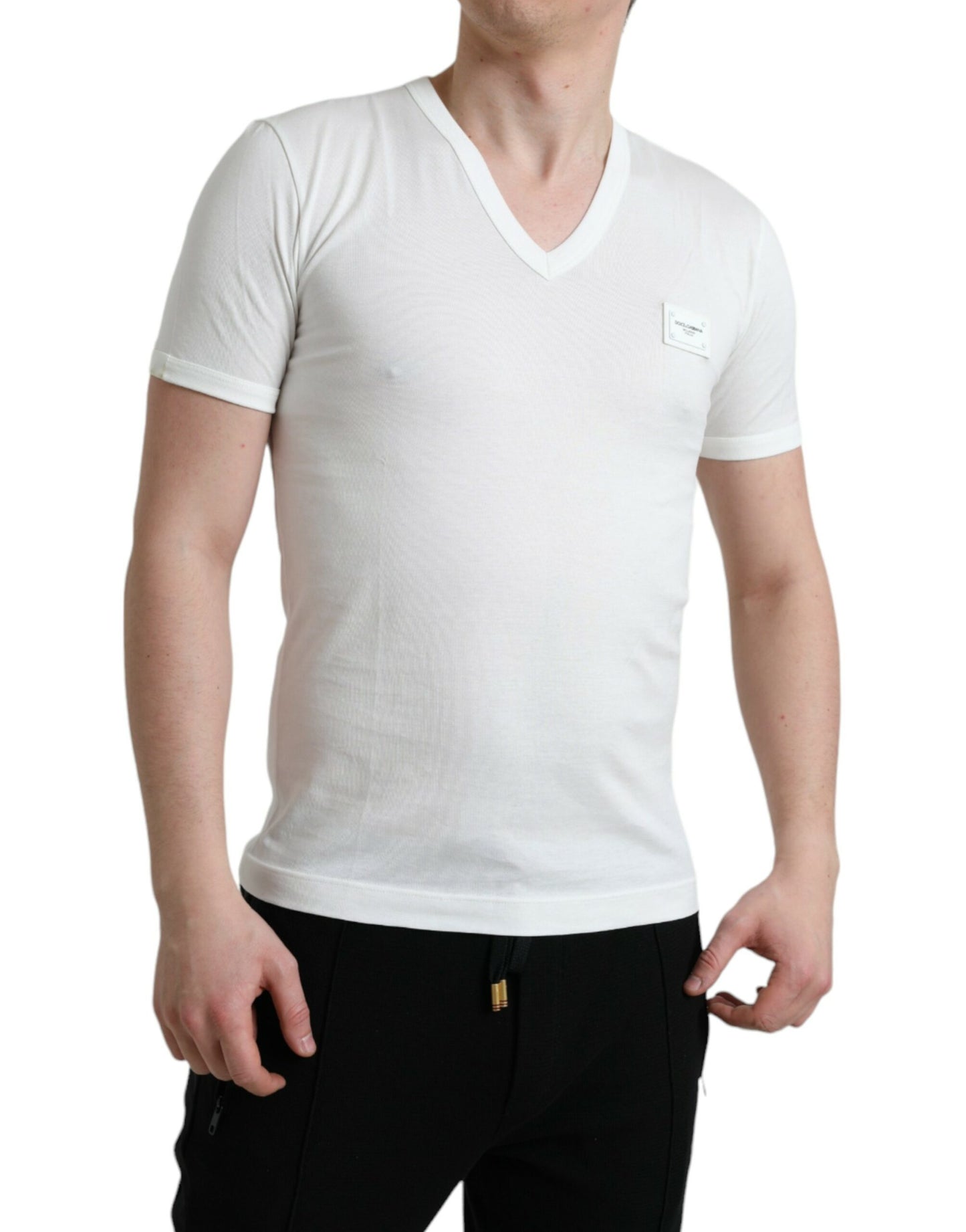 Dolce & Gabbana Chic White V-Neck Logo Tee