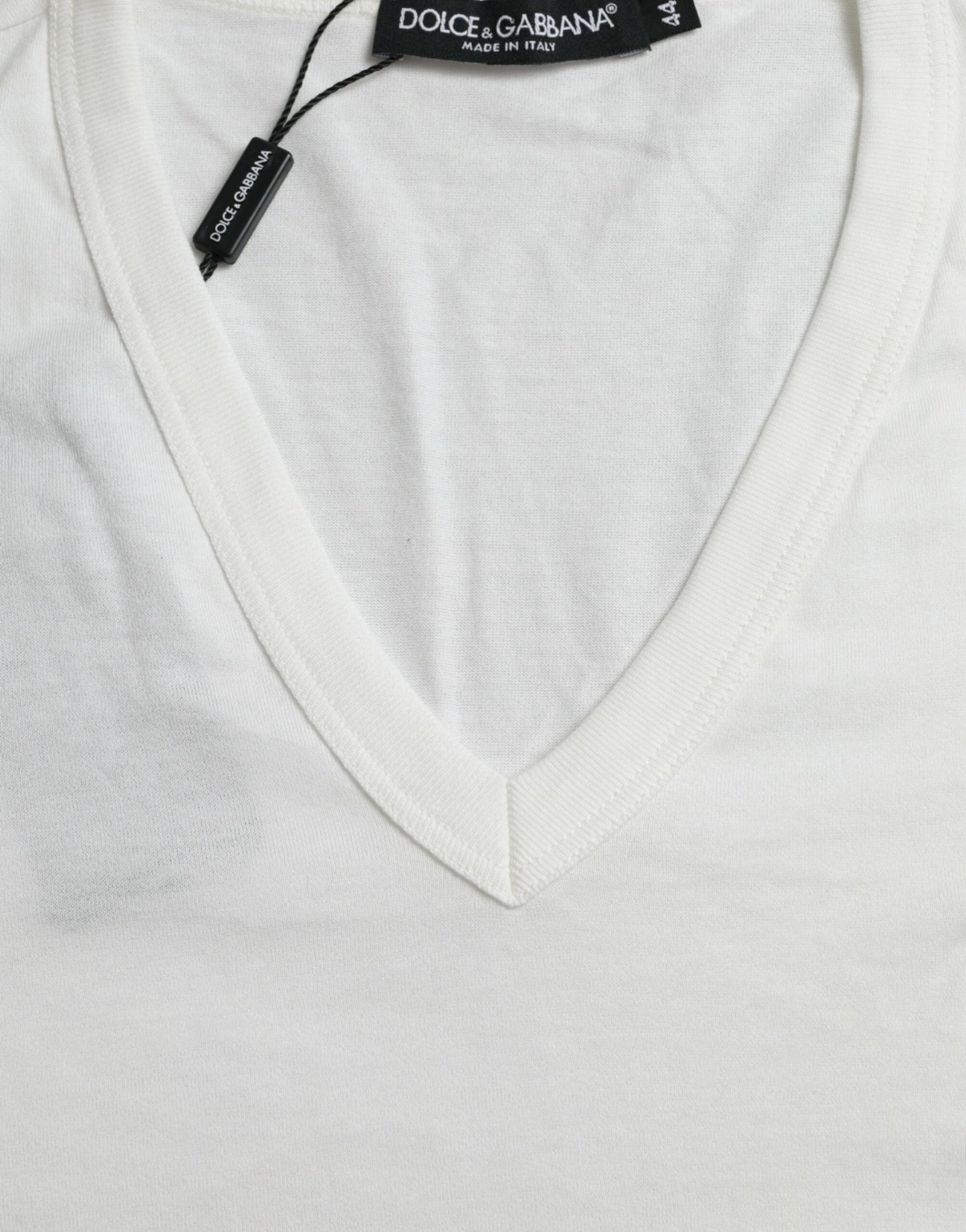 Dolce & Gabbana Chic White V-Neck Logo Tee