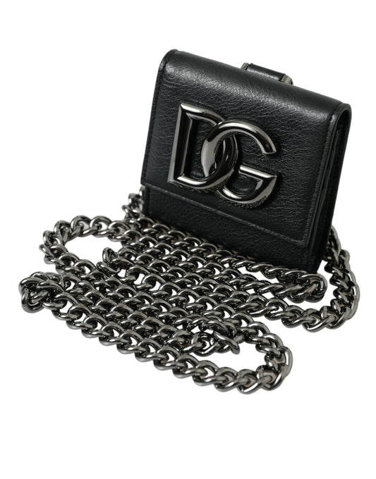 Dolce & Gabbana Sleek Lamb Leather Card Holder with Chain Strap