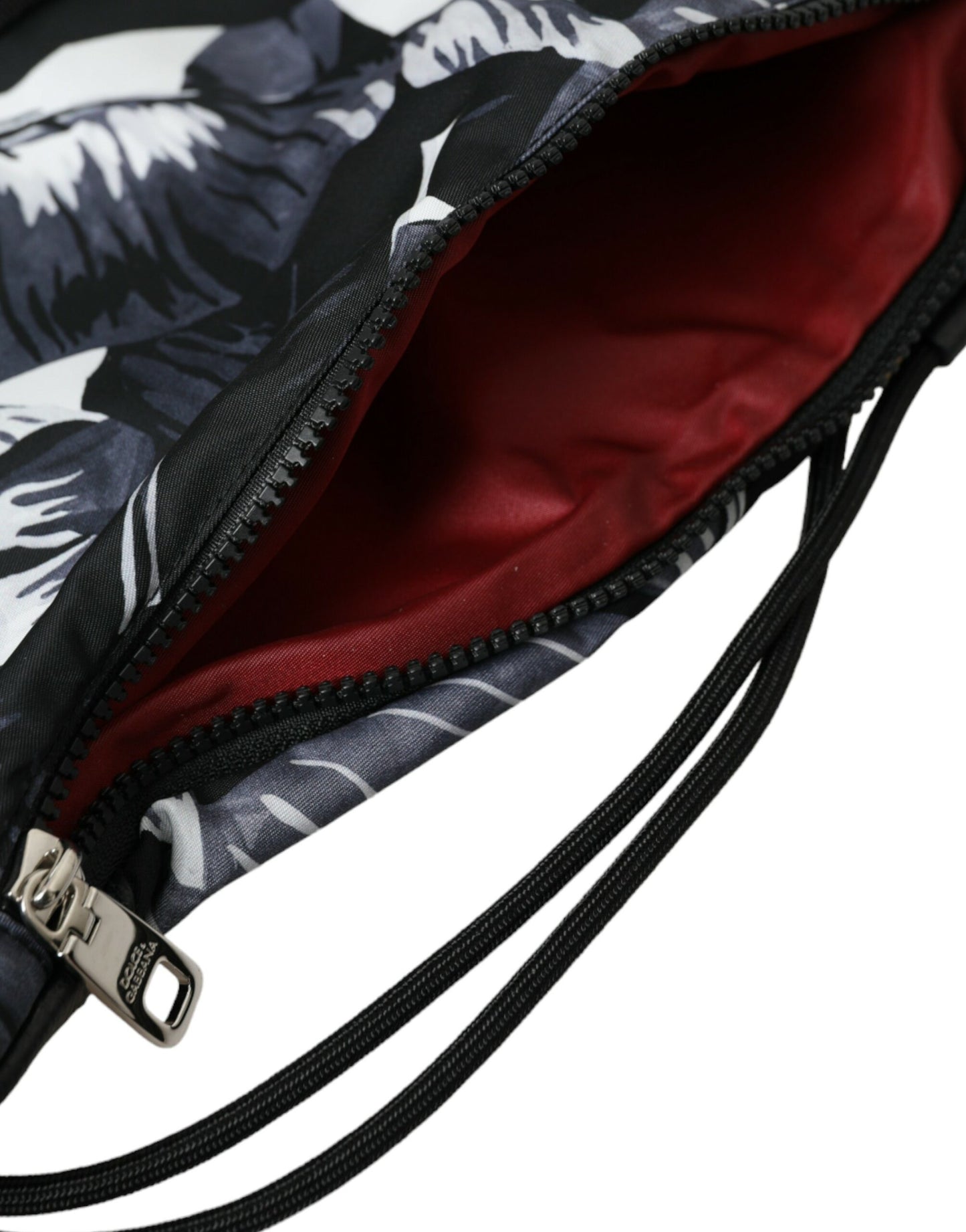 Dolce & Gabbana Elegant Black Leaf Print Nap Sack Bag