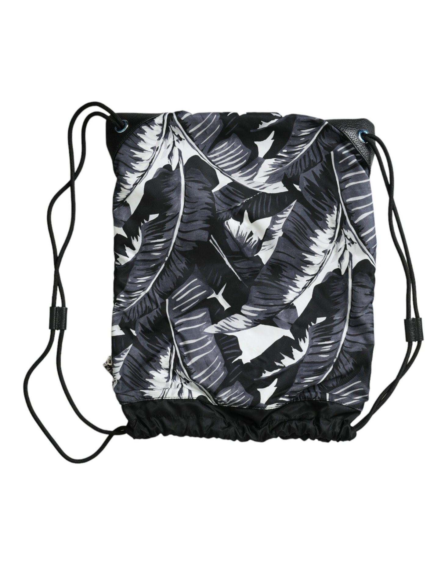 Dolce & Gabbana Elegant Black Leaf Print Nap Sack Bag