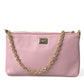 Dolce & Gabbana Elegant Pink Leather Pouch Clutch with Floral Embroidery