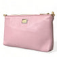 Dolce & Gabbana Elegant Pink Leather Pouch Clutch with Floral Embroidery