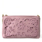 Dolce & Gabbana Elegant Pink Leather Pouch Clutch with Floral Embroidery