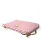 Dolce & Gabbana Elegant Pink Leather Pouch Clutch with Floral Embroidery