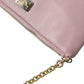 Dolce & Gabbana Elegant Pink Leather Pouch Clutch with Floral Embroidery