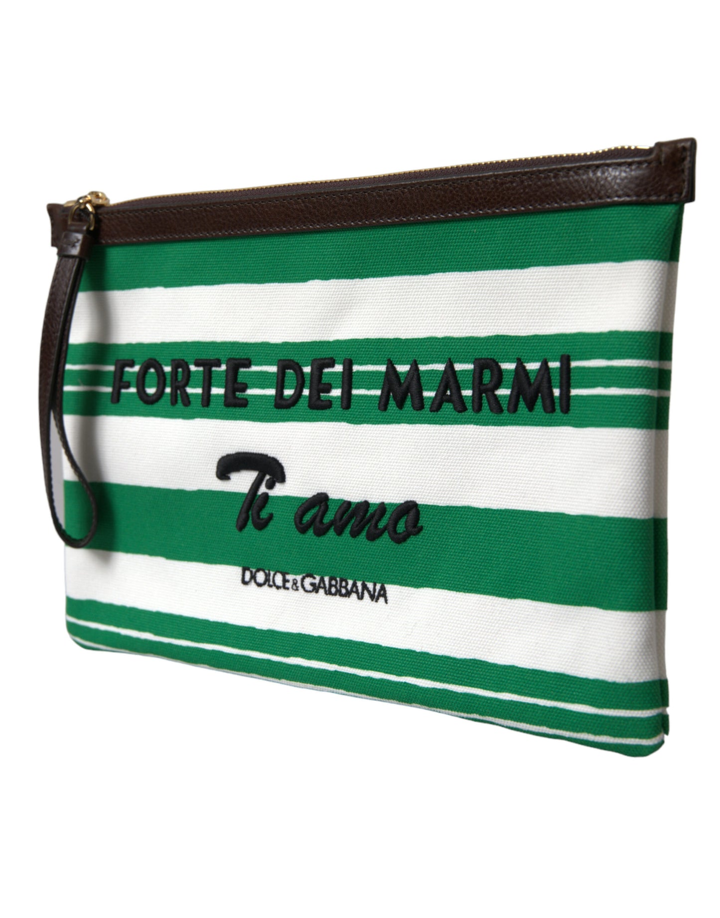 Dolce & Gabbana Elegant Striped Leather-Trim Pouch