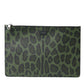 Dolce & Gabbana Elegant Green Leopard Print Calf Leather Clutch