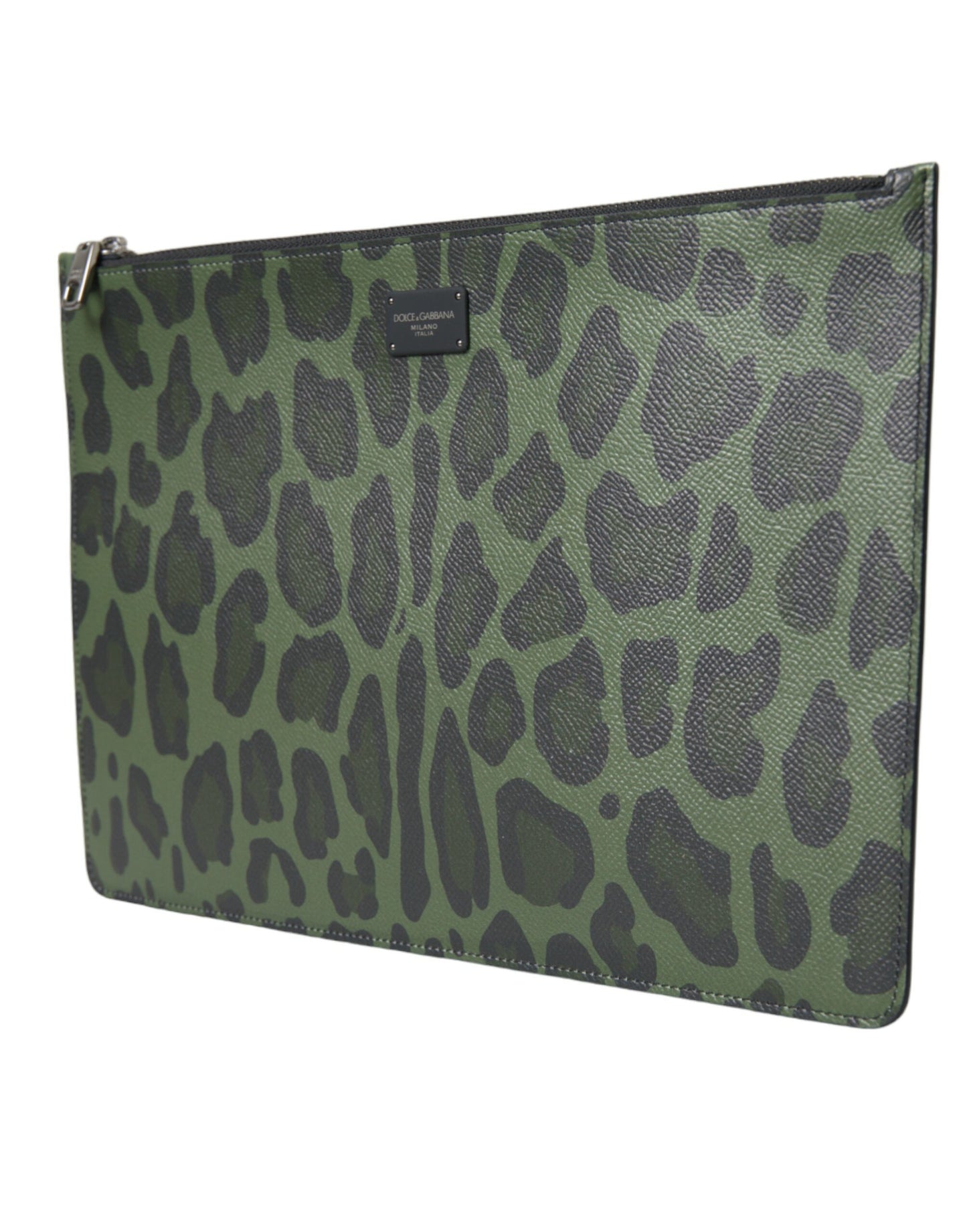 Dolce & Gabbana Elegant Green Leopard Print Calf Leather Clutch