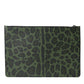 Dolce & Gabbana Elegant Green Leopard Print Calf Leather Clutch