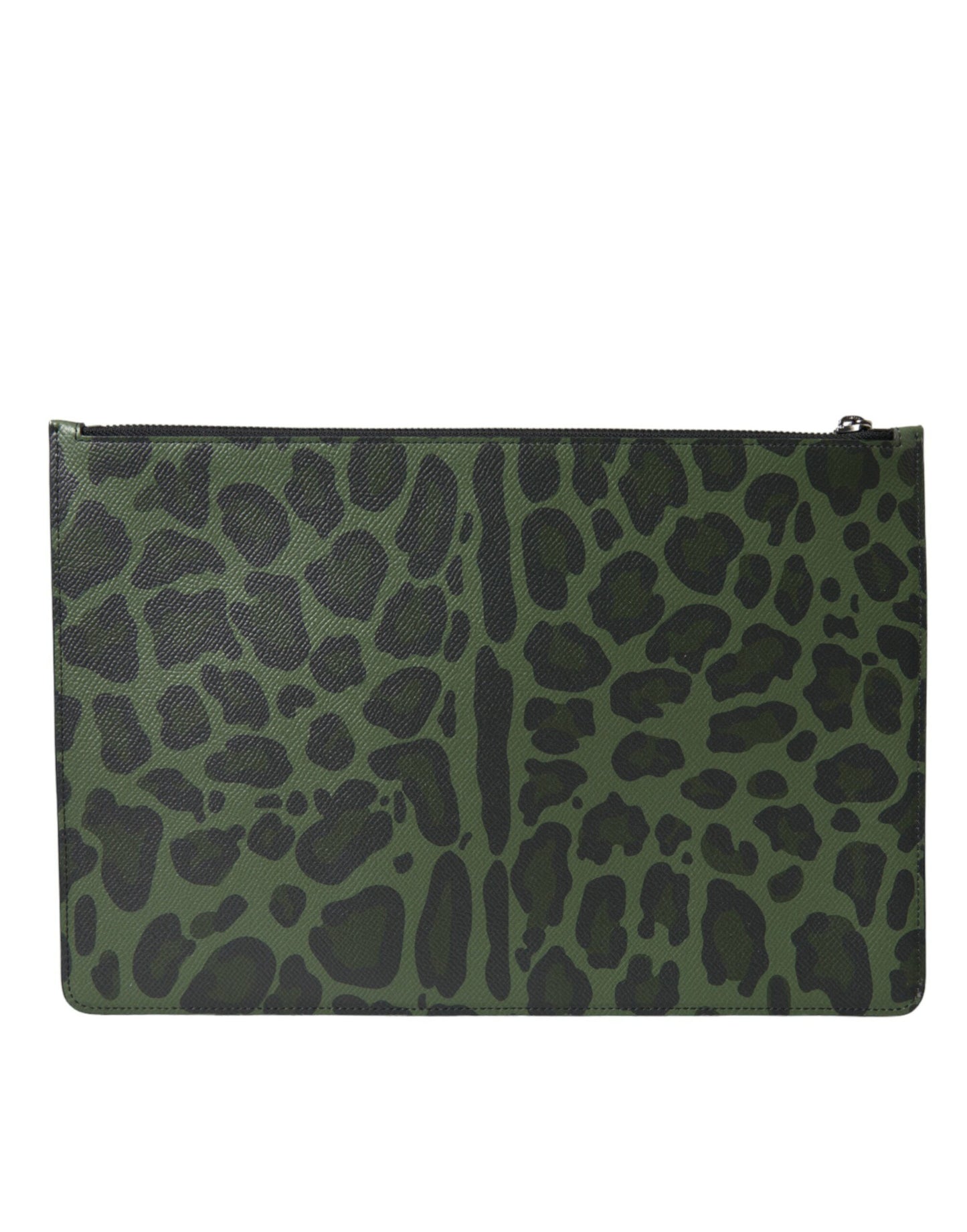 Dolce & Gabbana Elegant Green Leopard Print Calf Leather Clutch