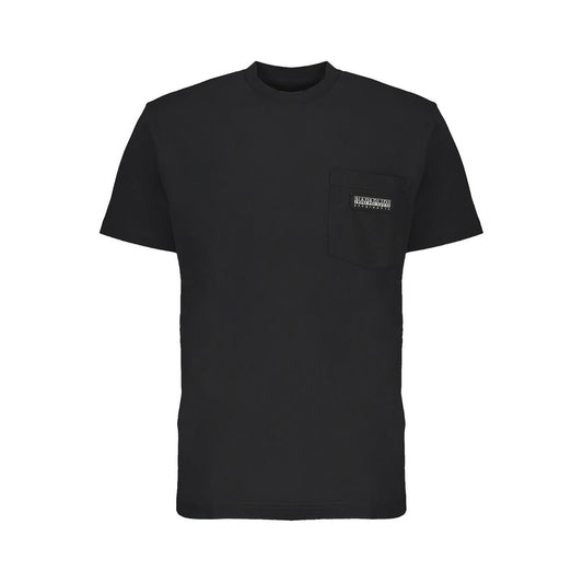 Napapijri Sleek Black Cotton Crew Neck Tee with Pocket