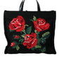 Dolce & Gabbana Chic Embroidered Floral Black Tote