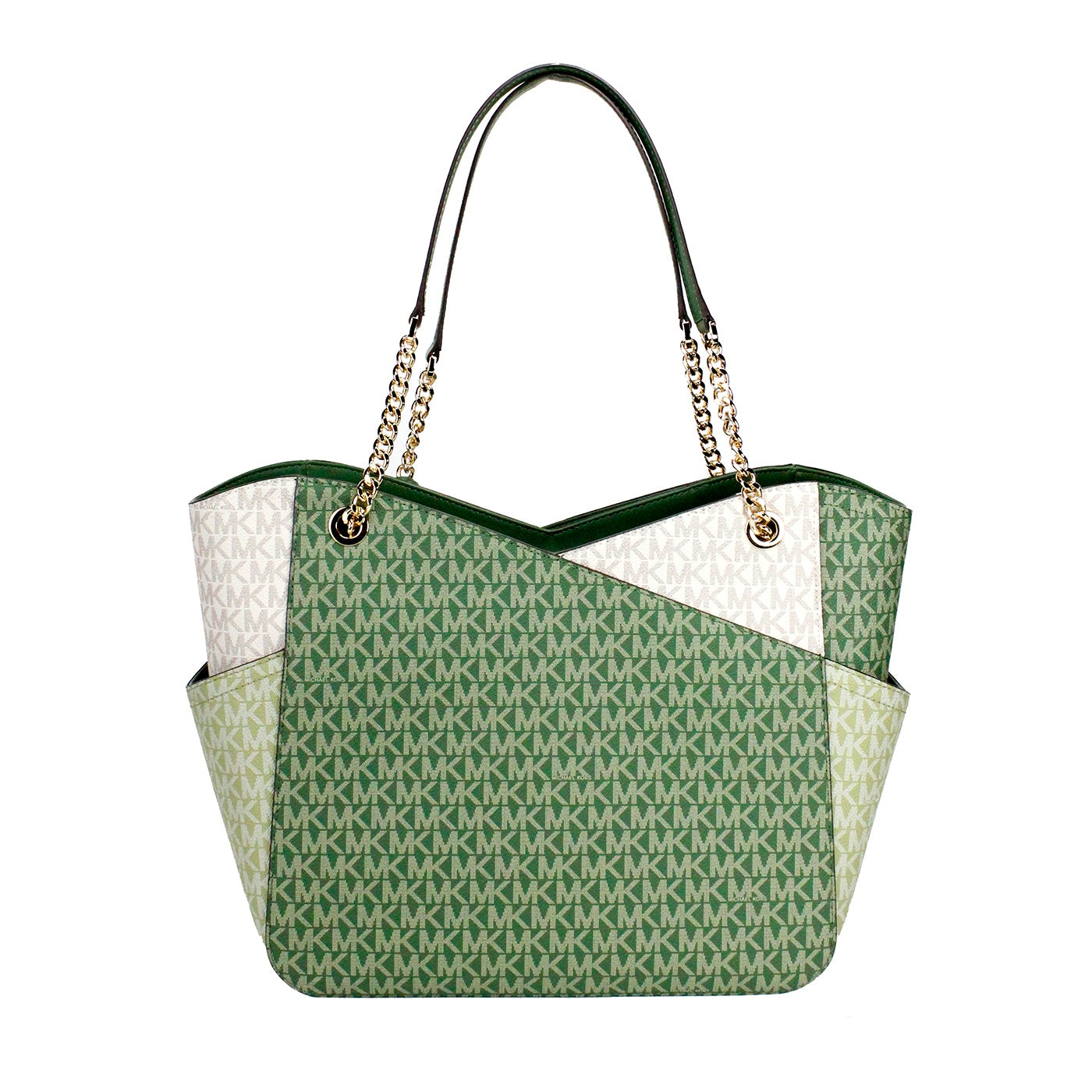 Michael Kors Jet Set Large Fern Green X Cross Chain Shoulder Tote Handbag