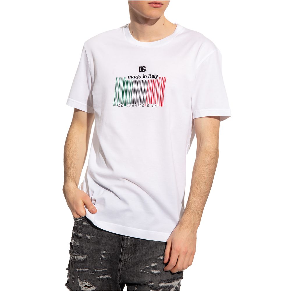 Dolce & Gabbana Chic White Barcode Emblem Tee