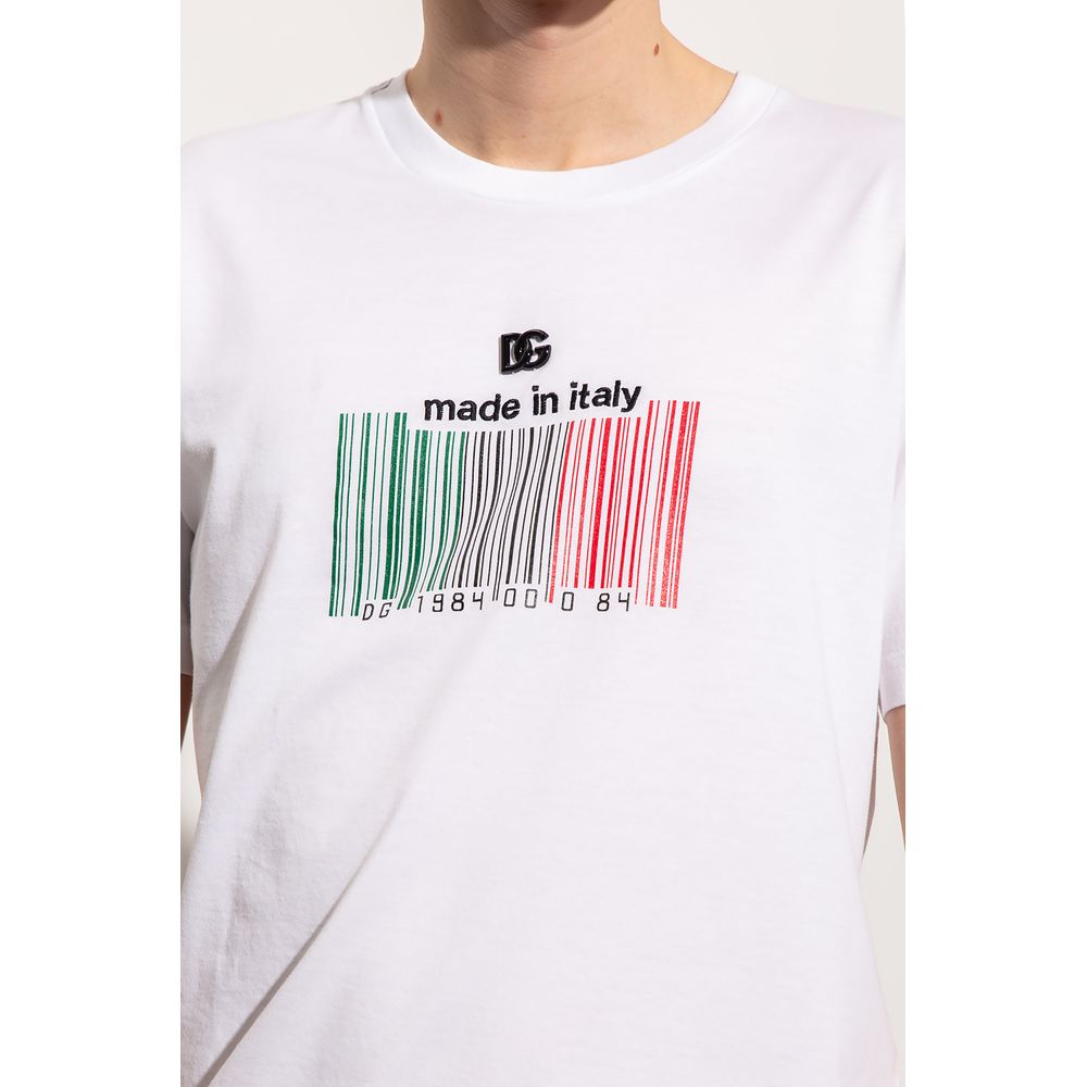 Dolce & Gabbana Chic White Barcode Emblem Tee