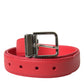 Dolce & Gabbana Elegant Red Leather Waist Belt with Logo Buckle