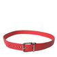 Dolce & Gabbana Elegant Red Leather Waist Belt with Logo Buckle