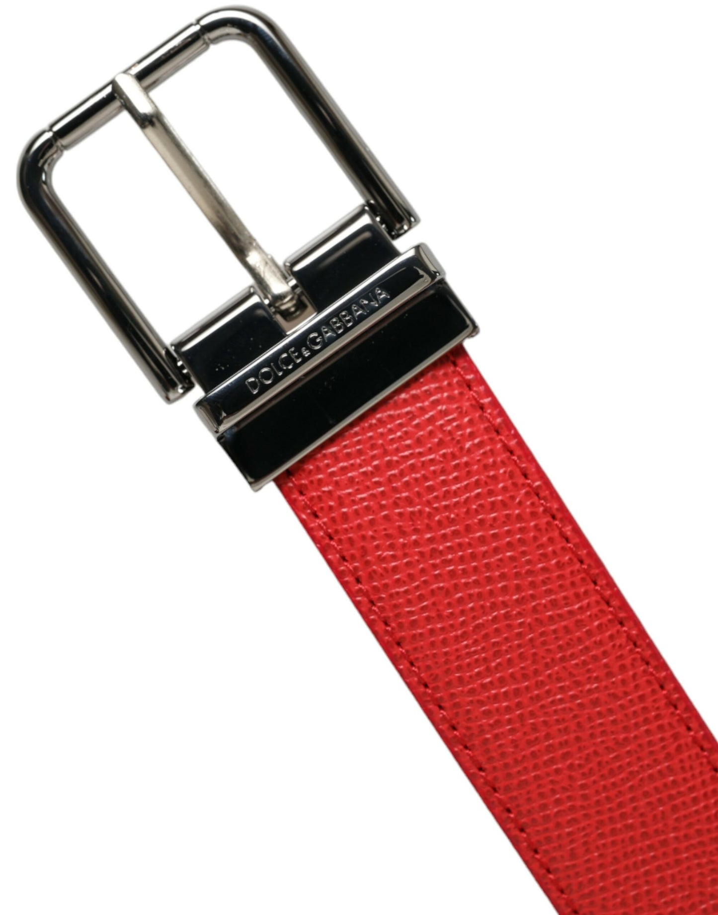 Dolce & Gabbana Elegant Red Leather Waist Belt with Logo Buckle