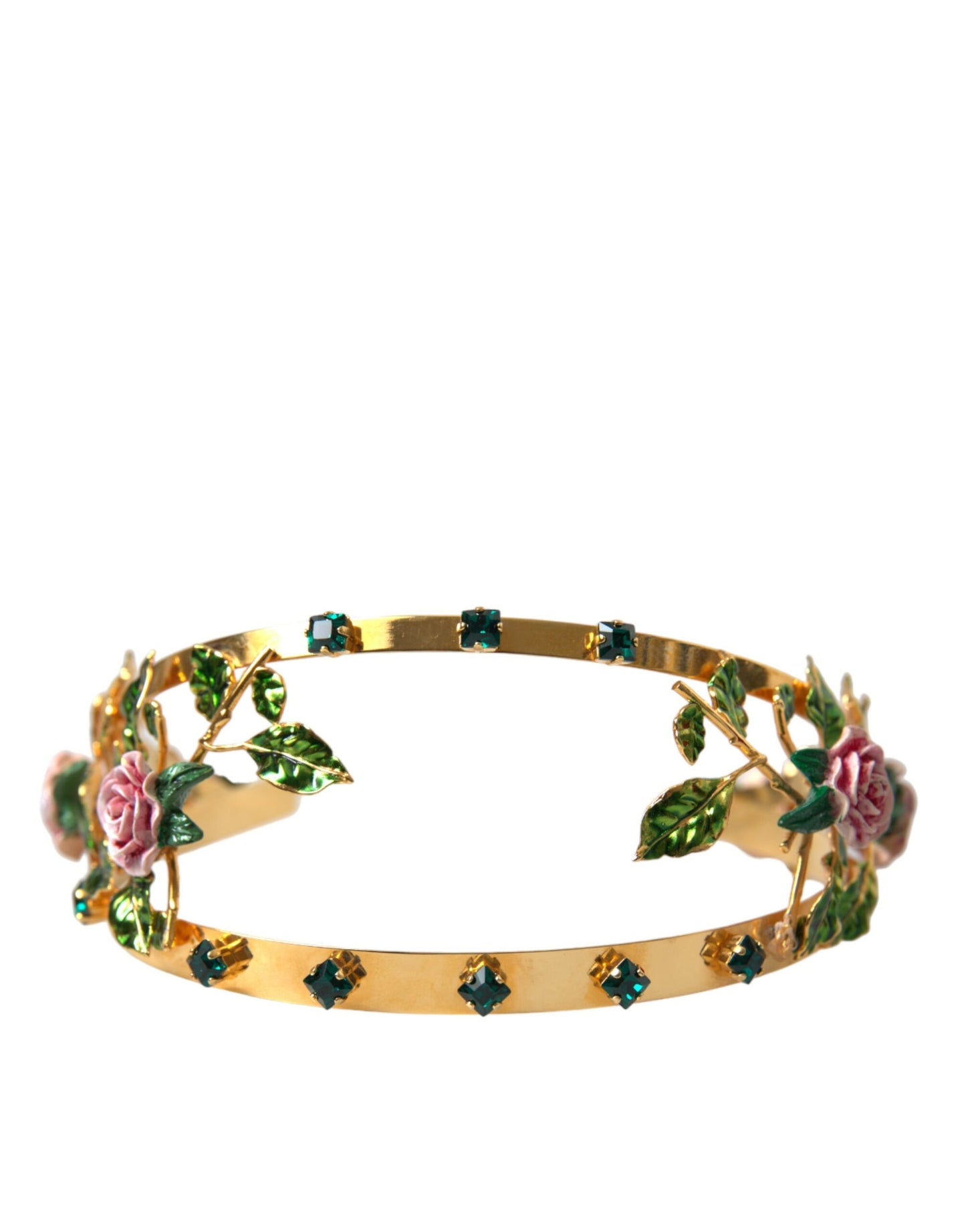 Dolce & Gabbana Elegant Gold-Tone Roses Crystal Diadem