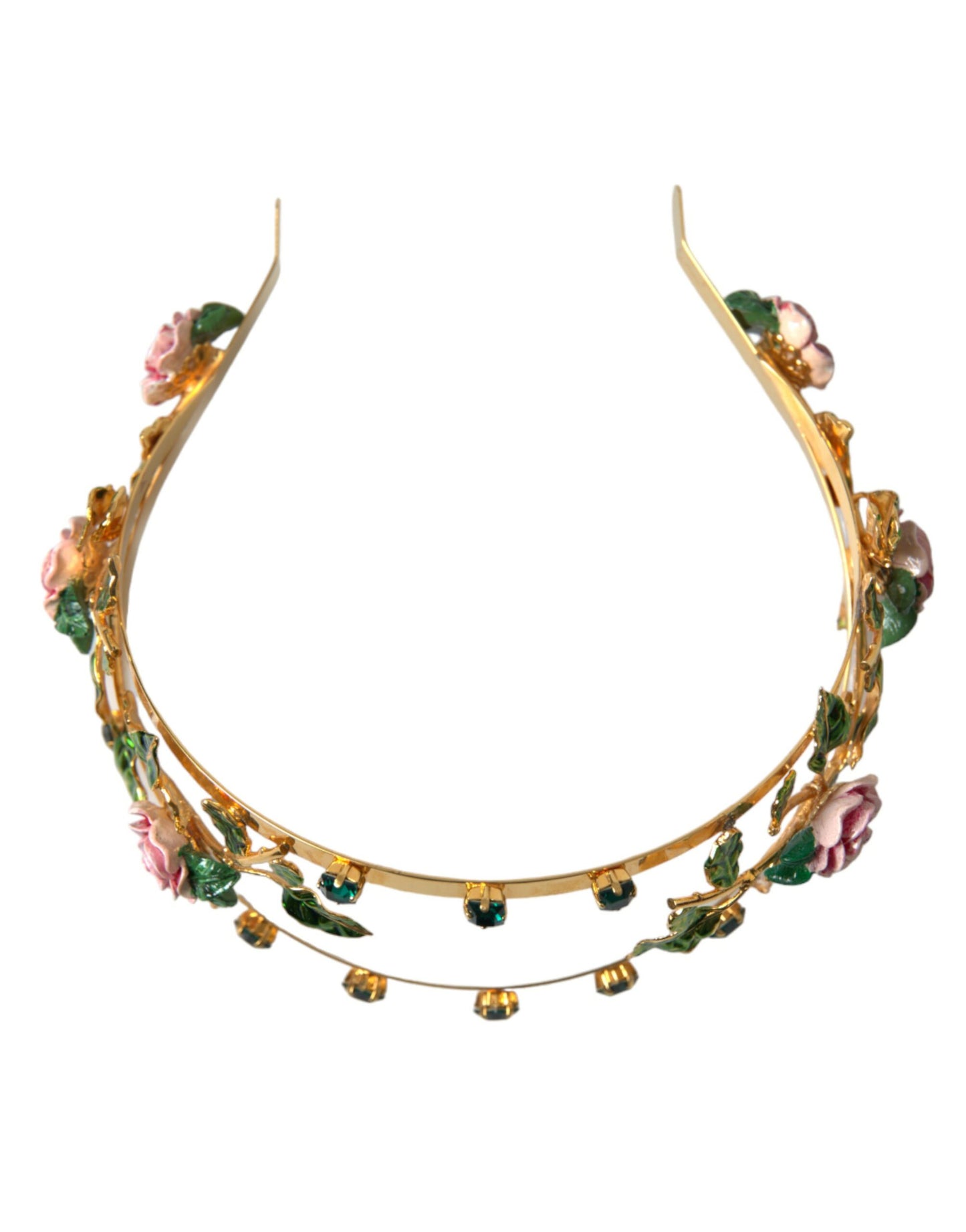 Dolce & Gabbana Elegant Gold-Tone Roses Crystal Diadem