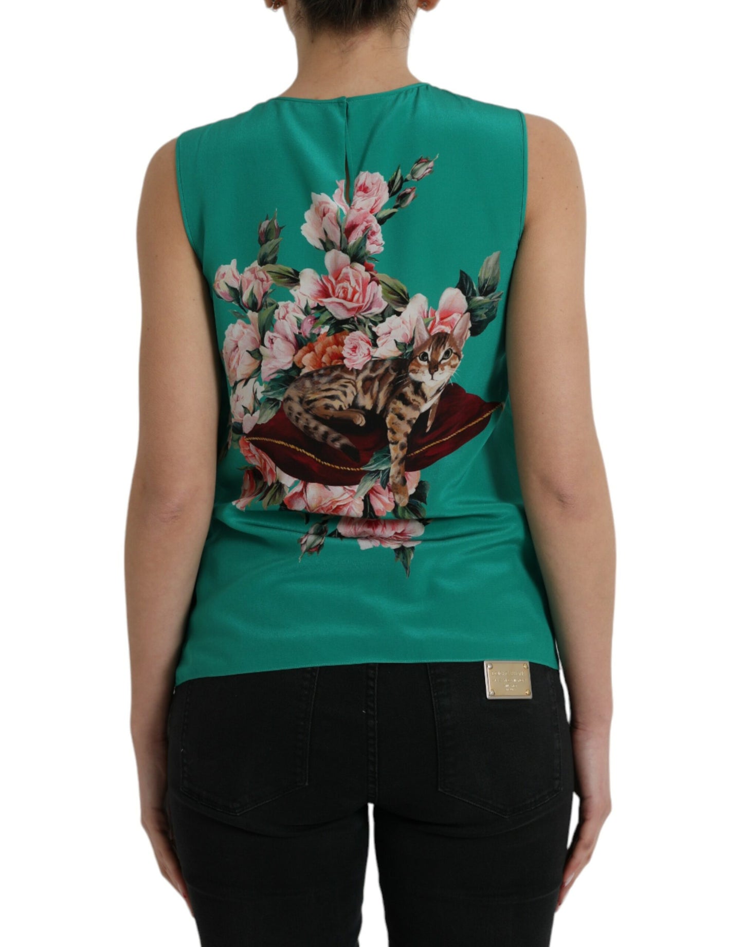 Dolce & Gabbana Elegant Silk Sleeveless Floral Cat Tank Top